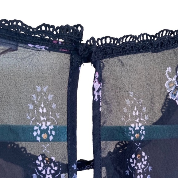 Knox Rose Boho Fairycore Goth Velvet Detail Peasant Blouse Black Pink Sheer Sz L - Picture 10 of 13